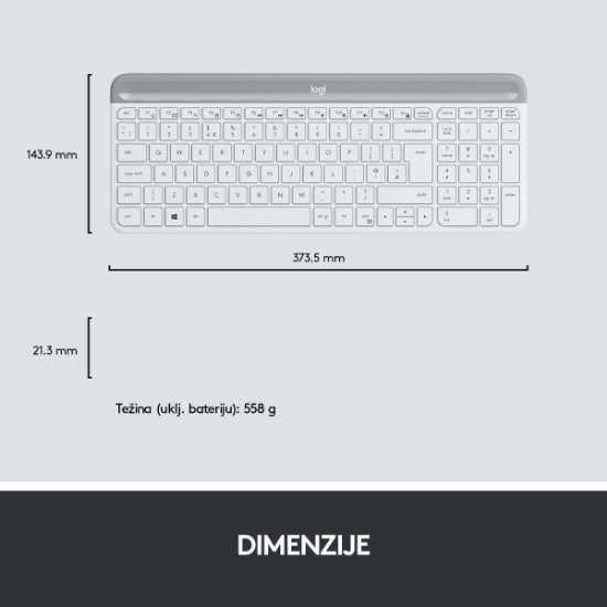 Tipkovnica + miš LOGITECH MK470 Slim Wireless, bežična, bijela