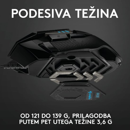 Miš LOGITECH Gaming G502 Hero RGB, optički, 25600dpi, crni, USB