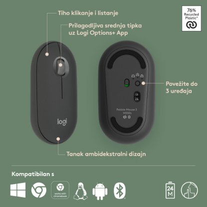 Miš LOGITECH M350s Pebble 2, optički, BT, crni