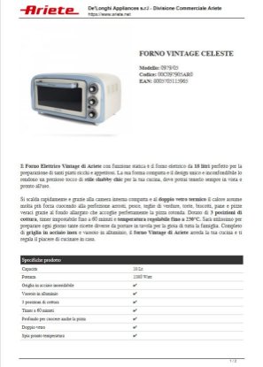 Mini pećnica ARIETE Vintage 979/05, 1380 W, 18 l, plava