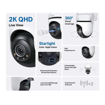 Mrežna nadzorna kamera TP-LINK Tapo C520WS, 2K, vanjska, WiFi, senzor pokreta, noćno snimanje