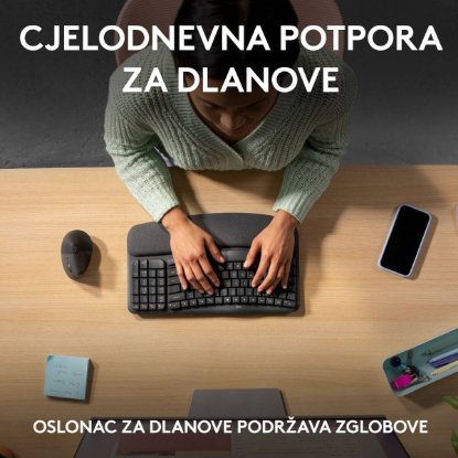 Tipkovnica LOGITECH Wave Keys, ergonomska, bežična, crna