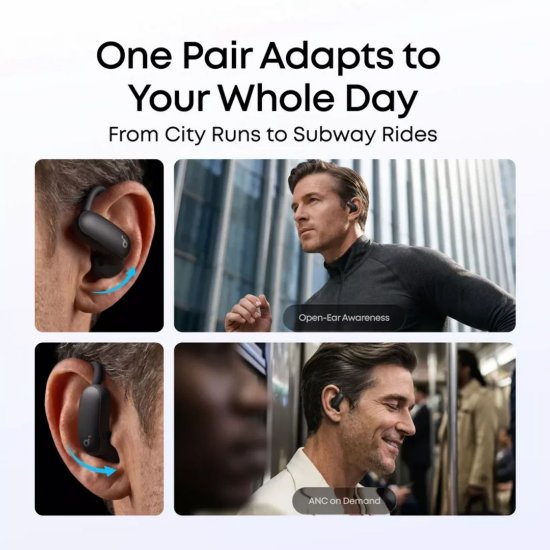 Slušalice ANKER Soundcore AeroFit 2 Pro, bežične, BT 6.1, Open-Ear, ANC, mikrofon, crne